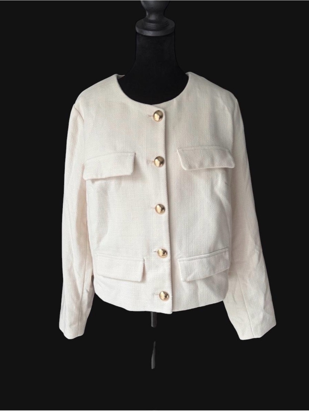 NWT A New Day Cream Textured Cropped Jacket Gold Button Blazer Large - Picture 2 of 8